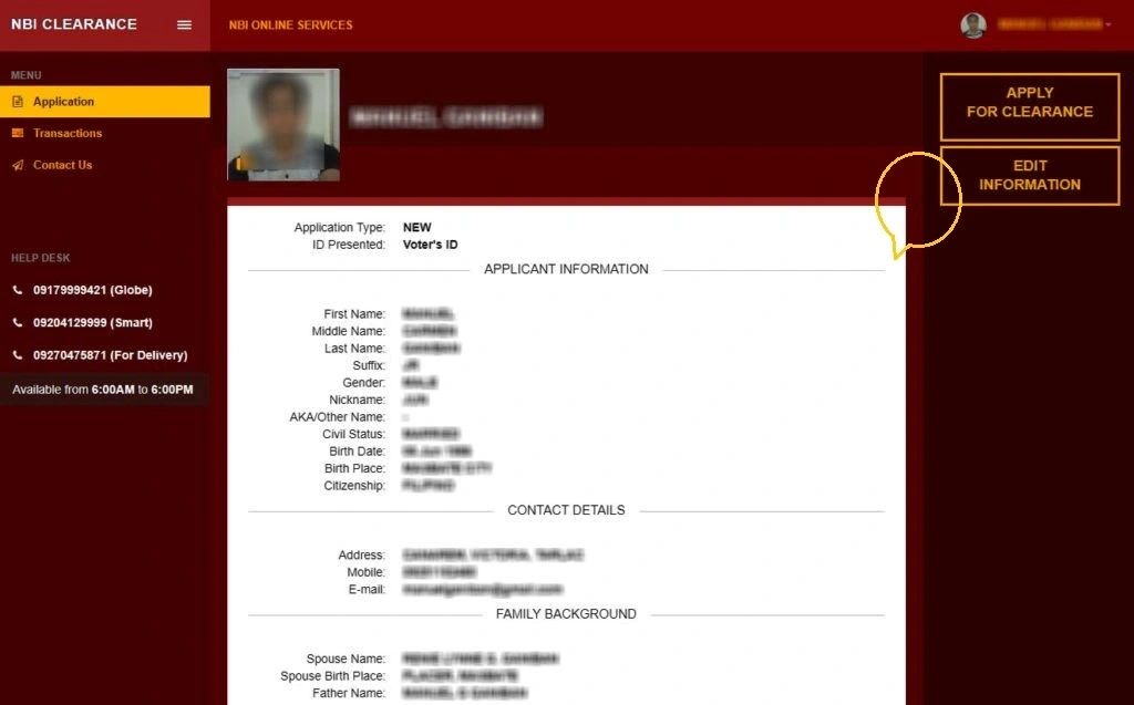 Apply for clearance page in the NBI online portal