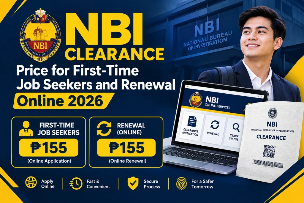 NBI clearance price for first-time job seekers and renewal online in 2026