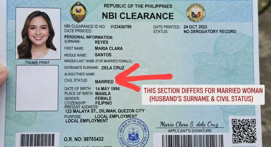Sample for a Married Woman’s NBI Clearance